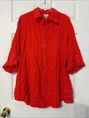 Niche by Nilgun Derman Orange Textured Roll-Tab Tunic Button-Down Shirt Size XL